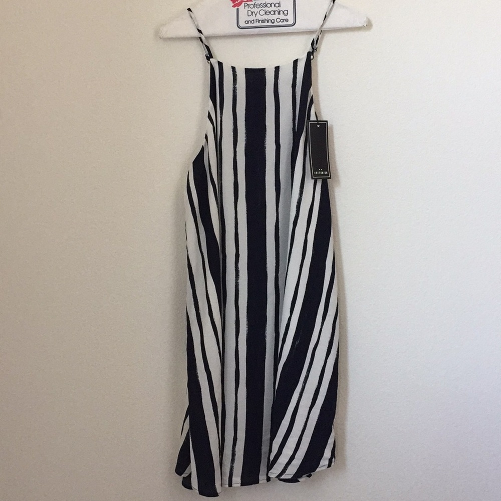 CottonOn Navy & White Sophie High Neck Slip Dress